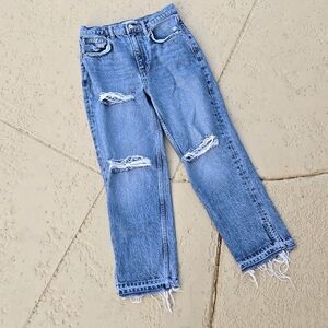 We The Free Blue Distressed Straight Leg Jeans